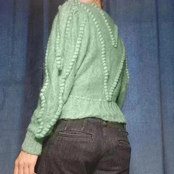 Vintage Lanamoden Salzburg Austrian Folk aqua  merino wool cardigan sweater - Picture 6 of 11